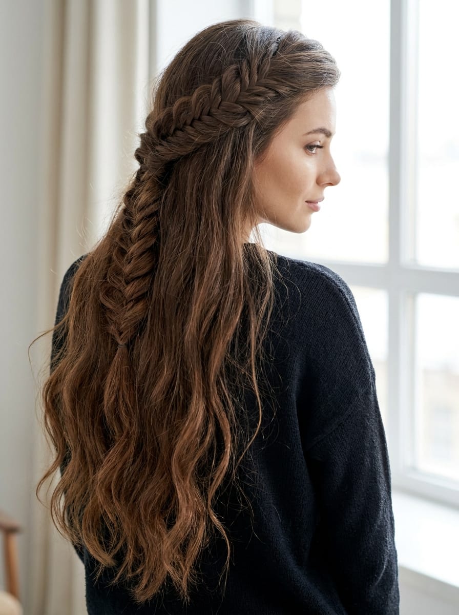Halboffene Flechtfrisur für lange Haare - Halboffene Flechtfrisur
